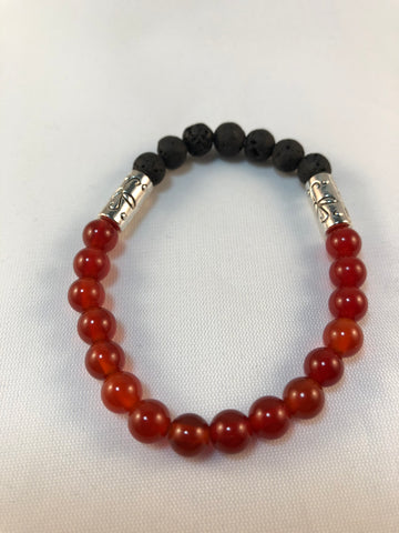 Oil diffusing bracelet with carnelian gemstones & lava beads
