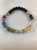 Oil diffusing bracelet with chakra gemstones & lava beads