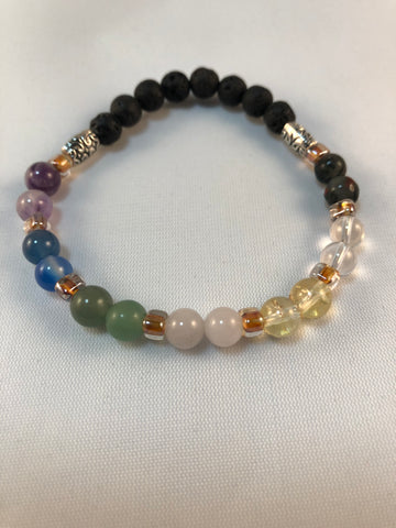 Oil diffusing bracelet with chakra gemstones & lava beads