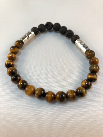 Oil diffusing bracelet with tigereye gemstones & lava beads