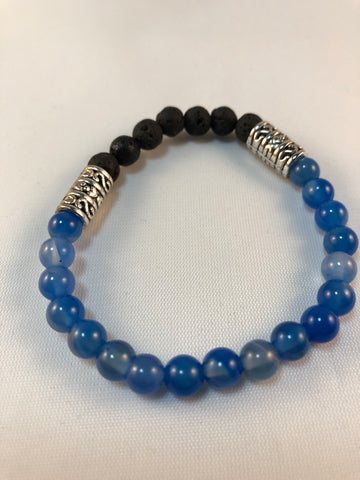 Oil diffusing bracelet with beautiful blue agate gemstones & lava beads