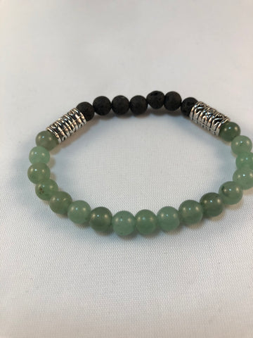 Oil diffusing bracelet with aventurine gemstones & lava beads
